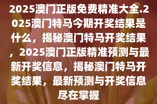 2025新澳门精准正版免费